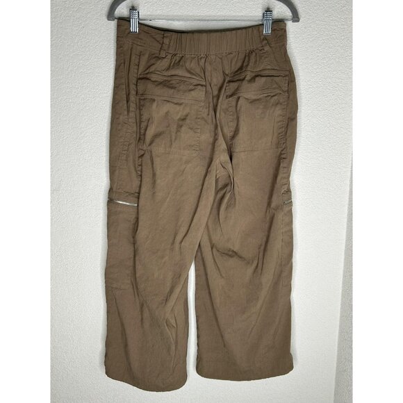 Vince Pants Womens 8 Brown Linen Blend Wide Leg Crop Cargo Zip Pockets Stretch - Picture 2 of 15